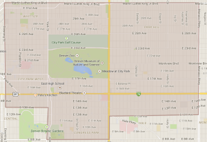 A map of the city park golf course and surrounding area.