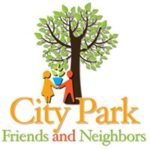 A city park logo with the name of the park and a tree.
