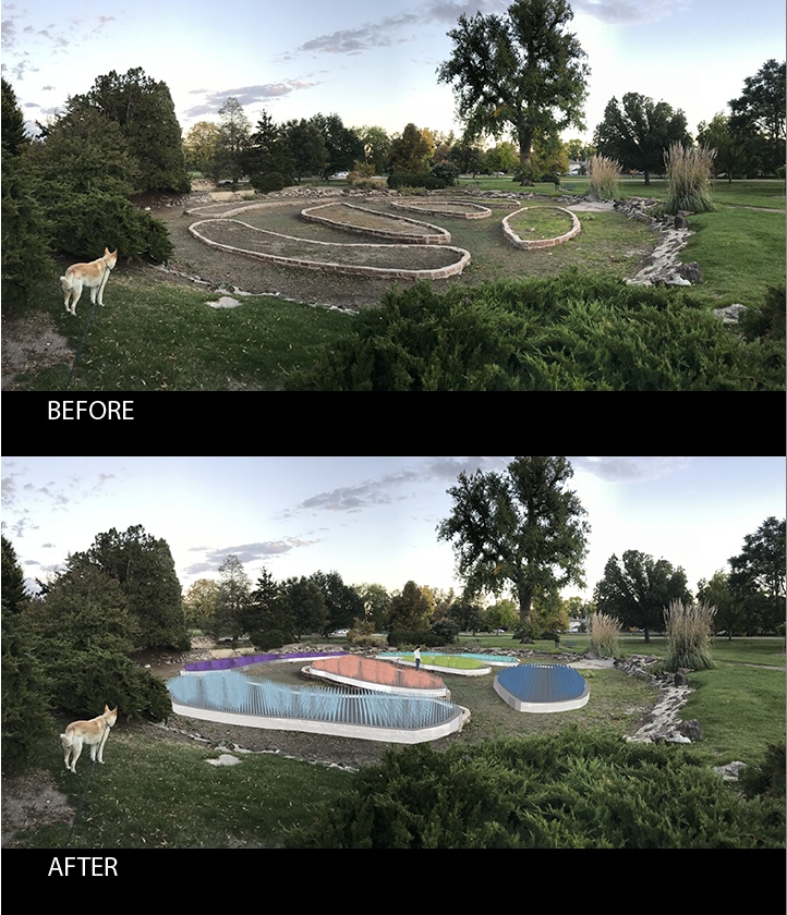 A before and after image of an outdoor pool.